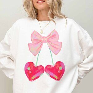 White Sweatshirt with Pink Bow and Heart Design